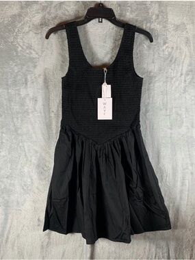 WAYF Black Smocked Bodice‎ Mini Dress Sleeveless Casual Party M Skater A Line